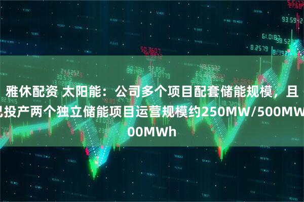 雅休配资 太阳能：公司多个项目配套储能规模，且已投产两个独立储能项目运营规模约250MW/500MWh